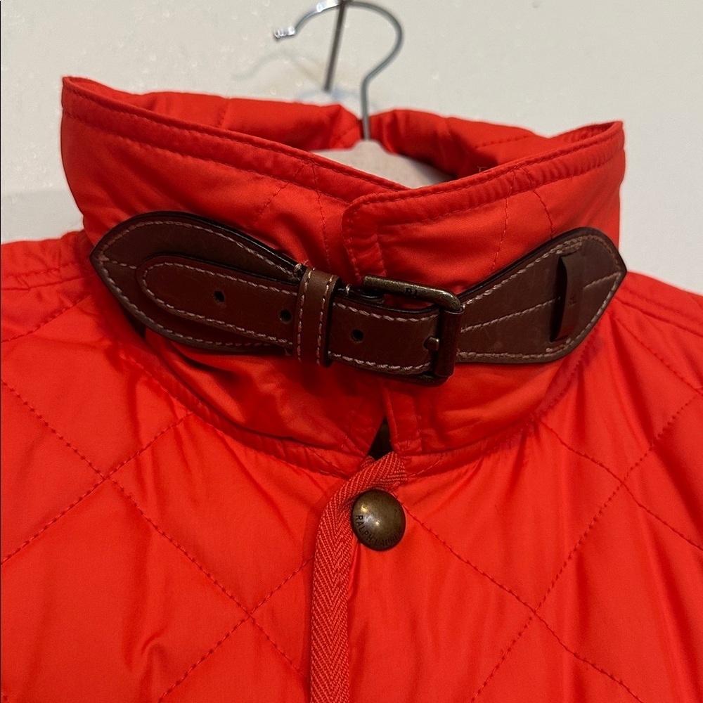 POLO Ralph Lauren Orange Hot Quilted Leather Trim Jacket EUC M - Picture 7 of 11